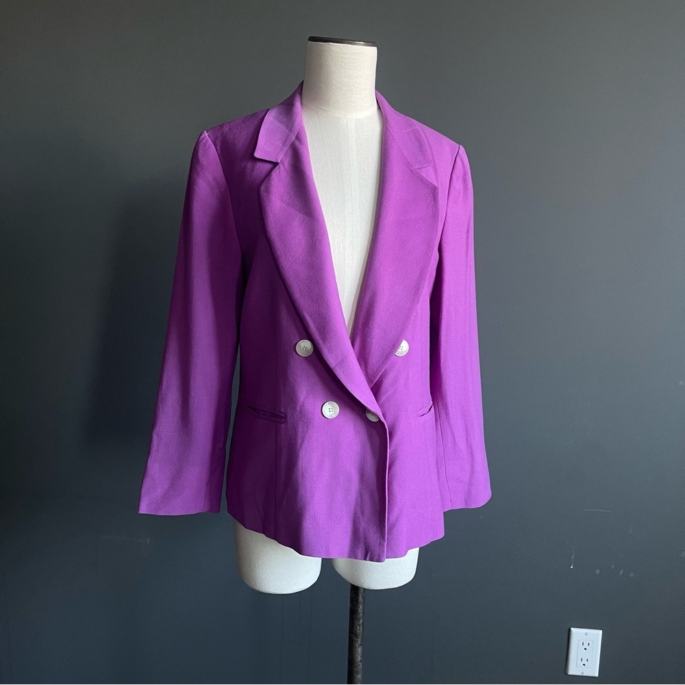 Cole Haan Purple Wool Double Breasted Blazer Size 12 | Tailored Fit